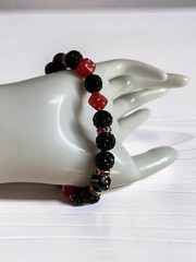 Handmade Red Black Pave Crystal Disco Ball Bead Stretch Bracelet Dice Accent NEW