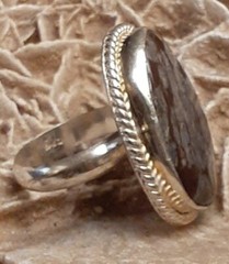 Artisan 925 Silver Brown Gray Agate Oval Ring Size 8.5