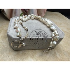Artisan RB Sterling Silver Baroque Freshwater Pearl Bracelet Signed 7.5”