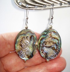 2 1/8″ Drop Dangle 1 1/4×7/8″ Abalone 4mm thick Oval Sterling Hook Earrings