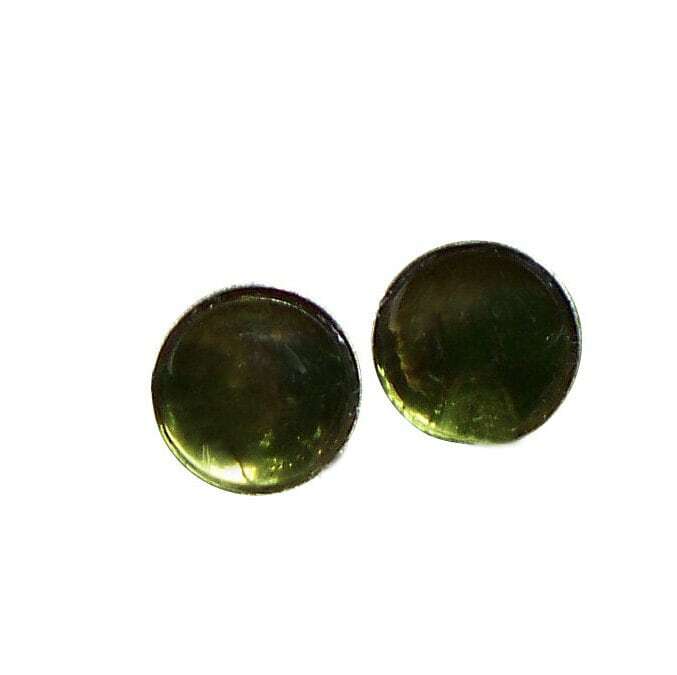 Recycled Early 1900’s Olive Green Wine Bottle Sterling Silver Post Earrings