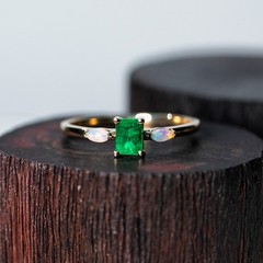 Starry Night Mexican Fire Opal Diamond Engagement Ring 18K Yellow Gold