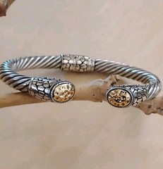 Samuel Benham Sterling & 18K Gold Hinged Twisted Cable Cuff Bracelet, 31g, 7″