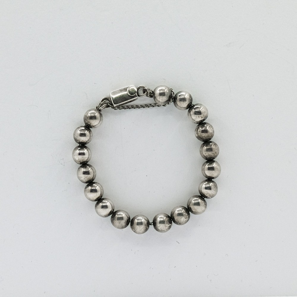 vintage handmade silver beaded ball rosery bracelet 925 6.5 inch, 30 grams