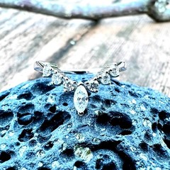 Chevron Band, Lab Grown Moissanite Ring Sterling Silver 925 , VVS D Color