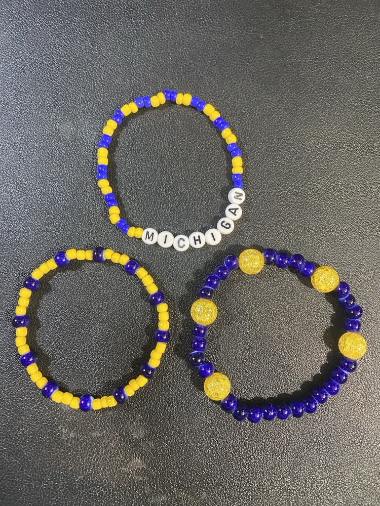 Michigan Beaded Bracelets size 7.5 inch wrist with elastic stretch string