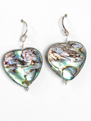 Abalone Earrings Paua Shell 20mm Heart 925 Sterling Silver Iridescent 1.25″