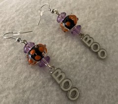 Halloween Black & Orange LampWork Glass Polka Dots “BOO” Drop/Dangle Earrings