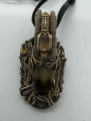 Antique Handmade Wire Wrapped Pendant Sterling Silver Gold Artisan Multi Stones