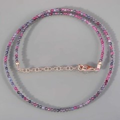 Ruby & Blue Sapphire Necklace, 2.50-3.00mm Micro faceted beads necklace, Natural