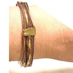 Mixed Metal Cuff Bracelet Women’s 7.75 Copper Brass Good Braided Boho
