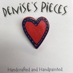 Patriotic Heart Pin Brooch Red Folk Art Blue Stitch Edge