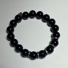 Sheryl Lowe Onyx Beaded Bracelet with 5 Diamond Rondelles 10mm New Without Tags