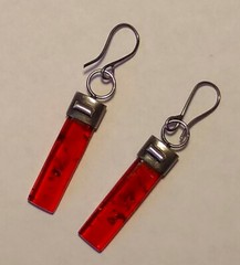 High-quality, ultramodern, handmade silver & reddish brown amber earrings-2.5″ L
