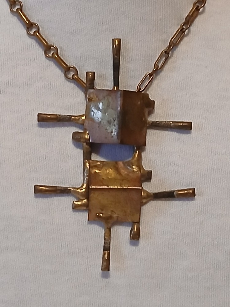 Handcrafted Modernist Mixed Materials Drop Pendant Necklace – 15″
