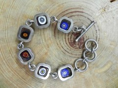 Chunky Dichroic Glass & Sterling Silver .925 Bracelet 6 1/2-7 3/4″