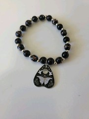 Handmade Halloween Oujia Planchette Beaded Bracelet Glow In The Dark Butterfly