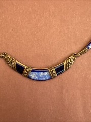 Artisan Handcrafted Blue And Gold Tone Boho Vintage Necklace 16″