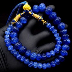 Round Shape Carved Blue Sapphire 489.00 Cts Beaded Jewelery Necklace VK 19 E617