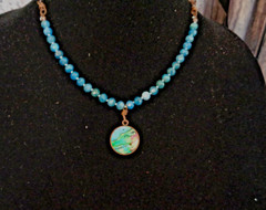 Artisan crafted,Abalone pendant on 18” faceted apatite and copper strand. Beauti