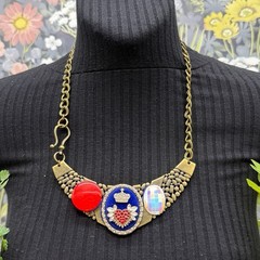 Adorned Crown Jewelry assemblage red white blue rhinestone button bib necklace
