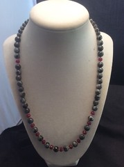 Handmade Indian Black Gray Labradorite & Red Jade Sterling Silver Necklace 21”