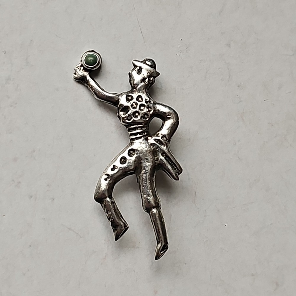 Vtg Sterling Silver Mariachi Dancer Mexico Turquoise Color Stone 1.75” Brooch