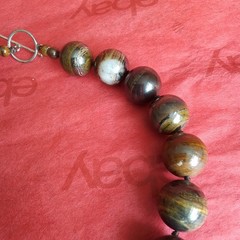 Tiger’s Ox’s Eye Beaded Necklace, Sterling Silver Toggle Clasp, 17″L, 20mm Beads