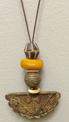 African Brass Pendant Glass Bead Necklace
