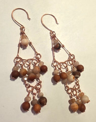 Red Italian Onyx & Peach Moonstone Chandelier Artisan Earrings 100% CHARITY