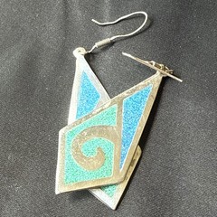 Sterling silver 925 crushed turquoise lapis inlaid earrings Mexican Southwestern