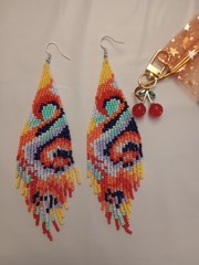 Handcrafted Multicolor Glass Beaded Fringe Dangle Hook Earrings Bohemian
