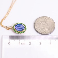 N1 Australian Black Opal Halo Tsavorite Diamond Pendant ONLY 18k Yellow Gold