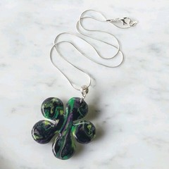 Handcrafted Silver Snake Chain Polymer Clay Pendant Necklace Black Green Purple