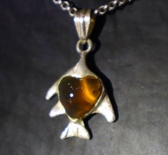Clear Light Brown Amber .925 Sterling Silver Heart Fish Pendant 38mm