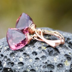 Handmade Wire Wrapped Lab Made Kunziite Earrings 14k Rose Gold Filled