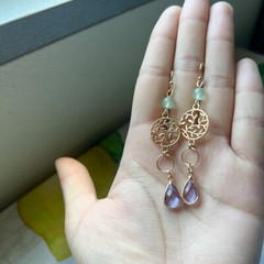 Jewelry Set Nature Inspired Leaf Tree Branch Pendant Lavender Jade Boho Casual