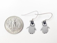Sienna Sky Earrings Sterling Silver Hook Two Part Baby Penguin Handmade in USA