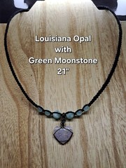Louisiana Opal Heart Hemp Necklace With Green Moonstone Beads