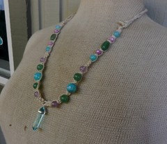 Fluorite Double Point Adjustable Hemp Necklace Aventurine Amethyst Stone Beads