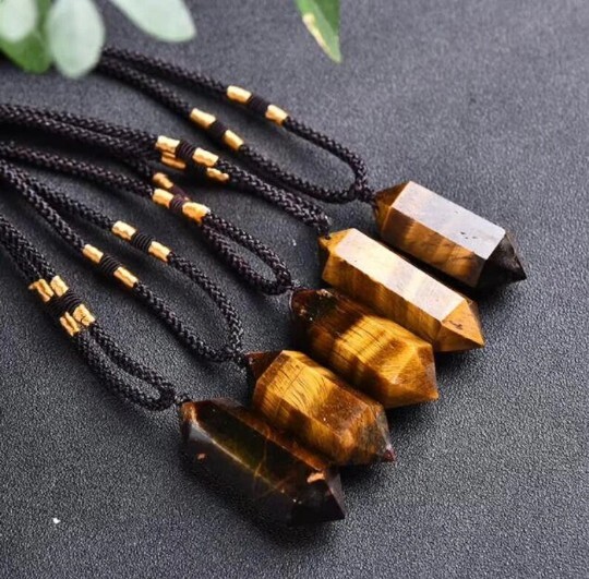 Tiger eye Double Point pendant Stone Necklace men adjustable