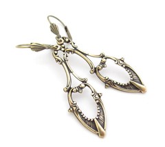 Art Nouveau Earrings Antiqued Brass Long Dangle Gift for Woman Birthday Wedding