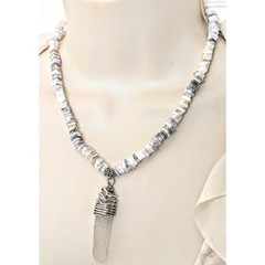 Sterling Silver Square Australian Opal Heishi Bead & Sea Glass Pendant Necklace