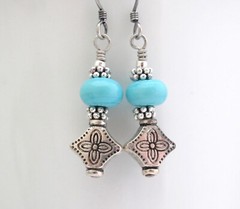 Aqua Blue Lampwork Earrings Antiqued Silver Plate Boho Bohemian Birthday Gift