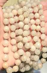 Long 61″ Aventurine Bead Necklace Faceted Pale Yellow Pink