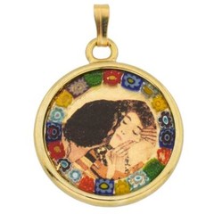 Glass Of Venice Murano Glass Millefiori Pendant Gustav Klimt Kiss Theme with Gol