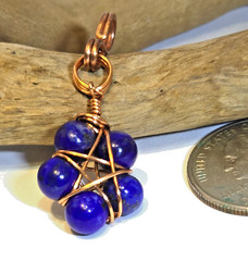 Copper Wire Wrapped 5-Point Star Pendant with 6mm Lapis Lazuli Beads
