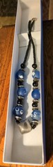 Women’s Necklace – Big Beaded Nuggets Blue Transparent Stones – Metal Wood