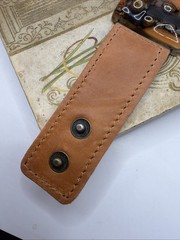 Artisan Brown Leather Bracelet with Art Glass Center Fits 6-6.5″ w/ Double Snap