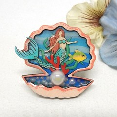 Collectible Echo & Hara Ocean Themed Sea Life Mermaid Clamshell Brooch Pin